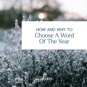 A frosty scene with shrubs and sunset, text How and why to choose a word of the year