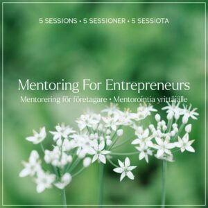 White flowers on field and text Mentoring for entrepreneurs five sessions
