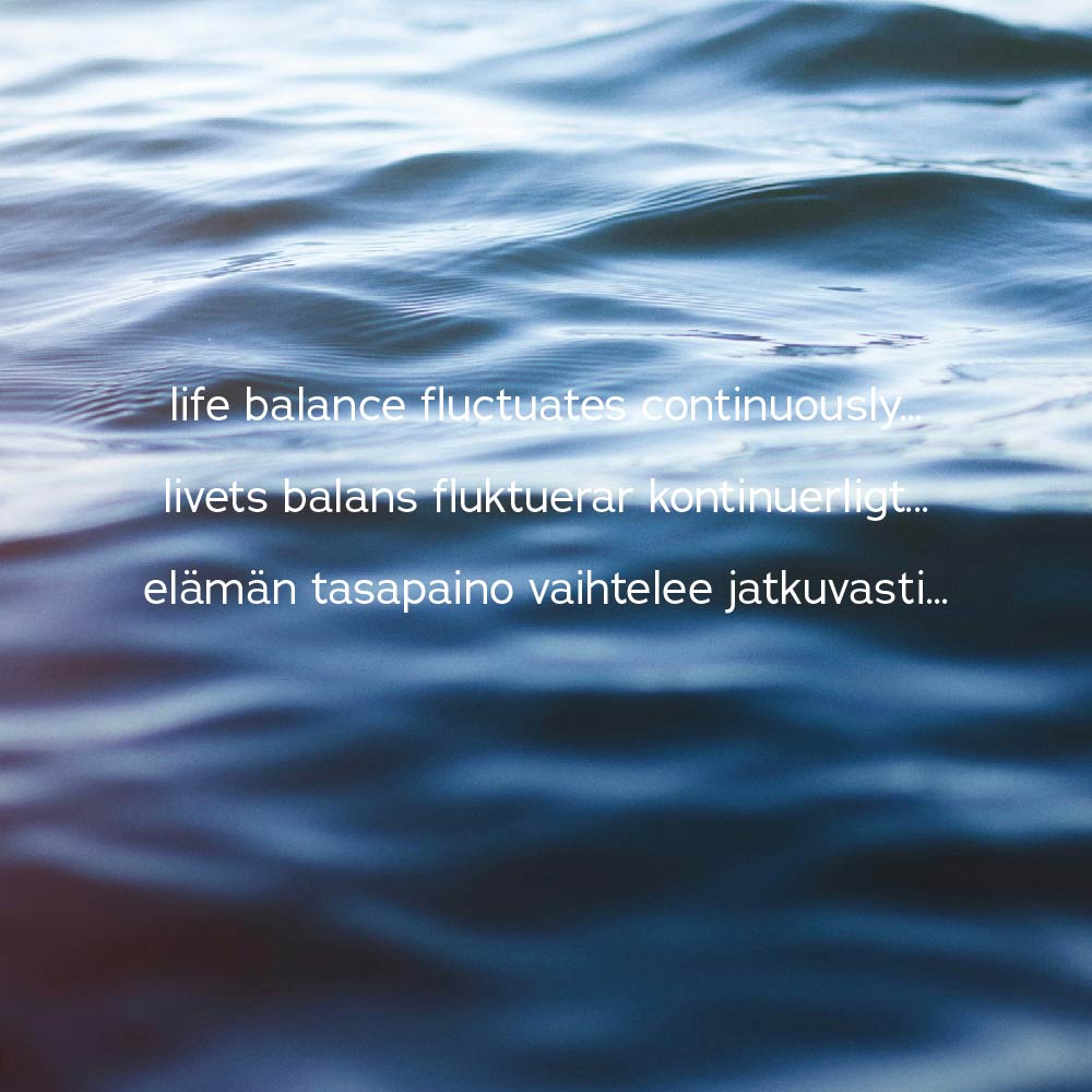 Wave closeup and text life balance fluctuates continuously...